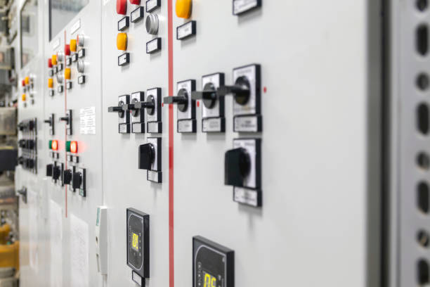 istock Selective focus. Control and protection board at a power plant control and protection cabinets for substation equipment. 1367372583