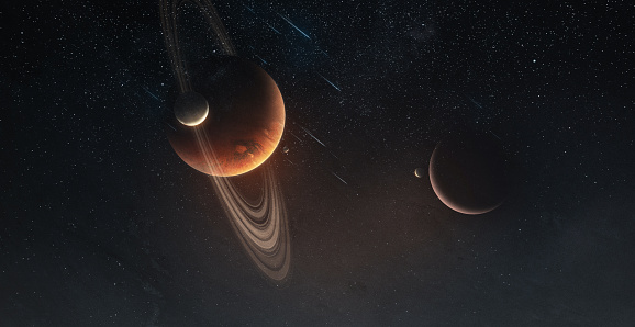Beautiful planets formation rising over mountains