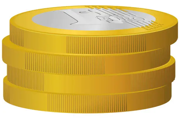 Vector illustration of Stack of 1 euro coins (cut out)