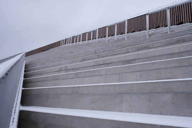 Concrete staircase with diagonal stripes. Abstraction. Space for text. Background and texture of lines