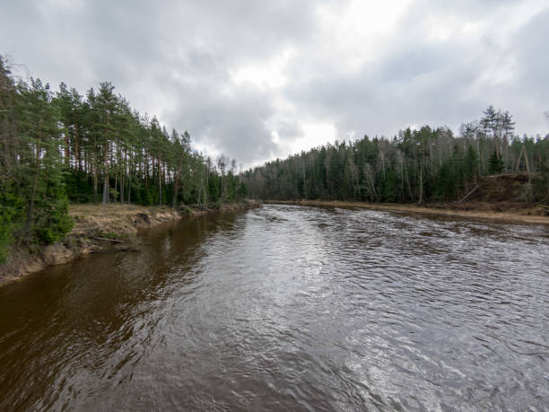 istock Landscape with river and clouds glare 1367376471