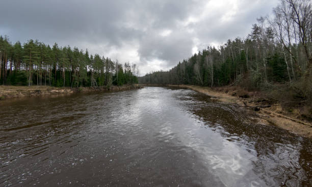istock Landscape with river and clouds glare 1367376566