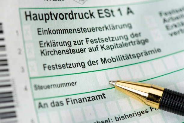 istock German tax return for tax office with form 1367377027