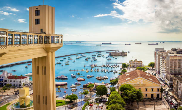 Salvador Salvador, BA, Brazil - February 17, 2016: view od the historic architecture of Salvador in Bahia, Brazil showcasing an stoniching panoramic of the Bahia de Todos os Santos bay with all of its historic and iconic places on a sunny day. northeastern brazil stock pictures, royalty-free photos & images