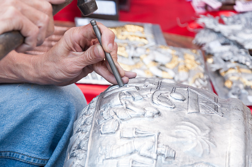 Silver carving art silver monastery wua-lai chiangmai  Northern Thailand (Public area , show for all people)