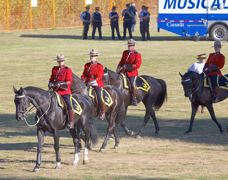 The RCMP performed their musical ride in White Rock, British Columbia, Canada on 26 July, 2013. Their equestrian skills were demonstrated for the public in the city of White Rock.