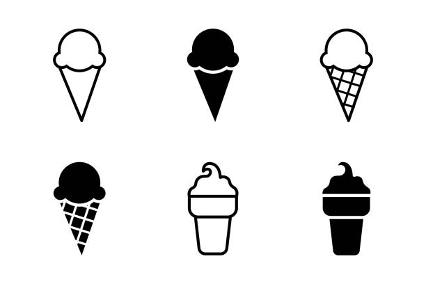 흰색 배경에 아이스크림 아이콘 세트 벡터 디자인 템플릿 - ice cream cone stock illustrations