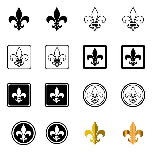 illustrazioni stock, clip art, cartoni animati e icone di tendenza di fleur delis icon set vector design template in sfondo bianco - french renaissance