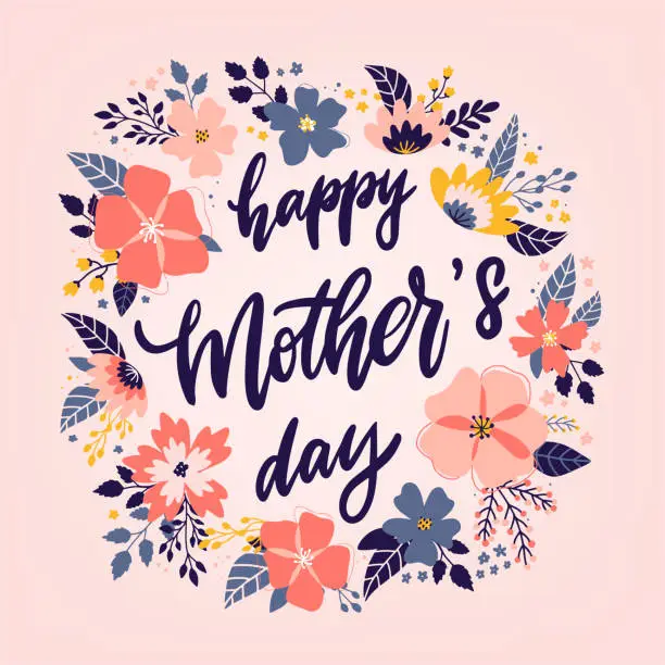 Vector illustration of Mother's day greeting card with flowers