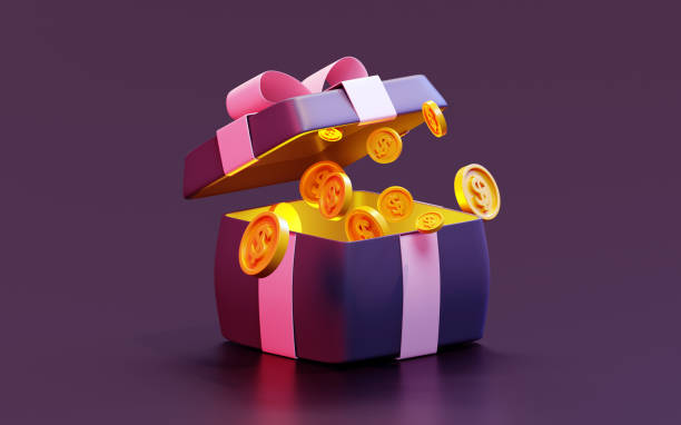 3d render of open gift box suprise - redeem imagens e fotografias de stock