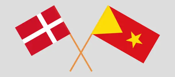 Vector illustration of Crossed flags of Denmark and Tigray. Official colors. Correct proportion