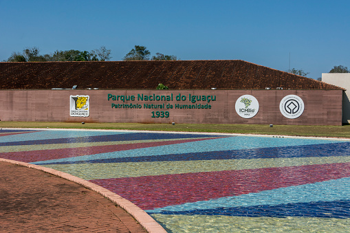 Foz do Iguaçu, Paraná - Brazil - August 16, 2016: Entrance to the Iguaçu National Park, a natural heritage of humanity. World Heritage. Instituto Chico Mendes.
