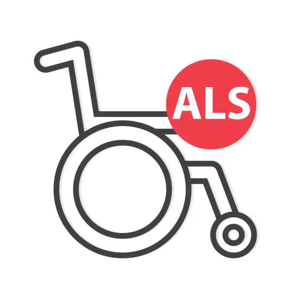 Vector illustration of wheelchair icon and ALS (Amyotrophic Lateral Sclerosis) acronym