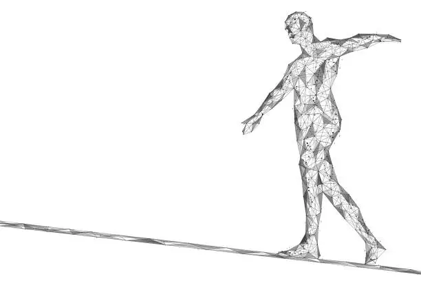 Vector illustration of A man walks on a tight rope.