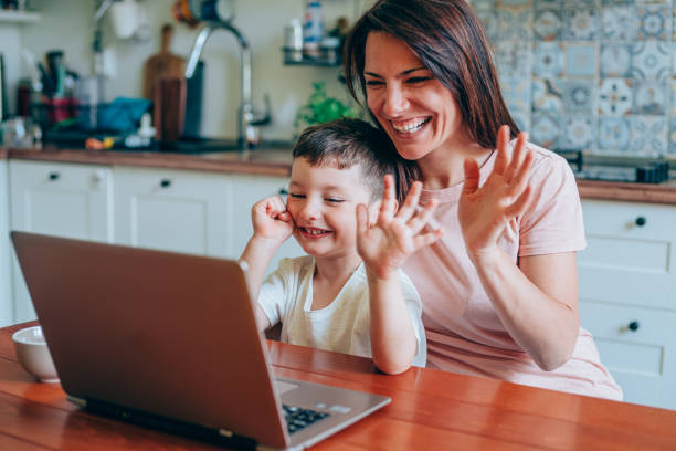istock Mother and son in video call. 1367394231