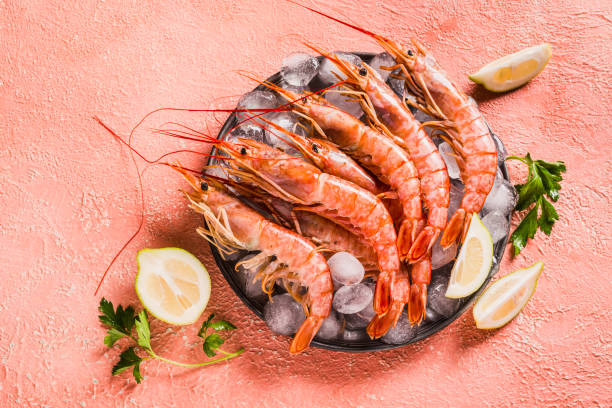 istock Argentine shrimps copy space background. 1367394554