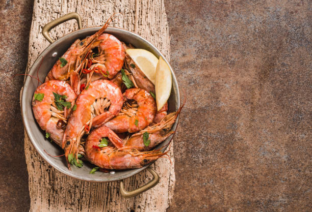 Red shrimps copy space tasty plate. Red argentine shrimps copy space tasty plate. appetizer plate stock pictures, royalty-free photos & images