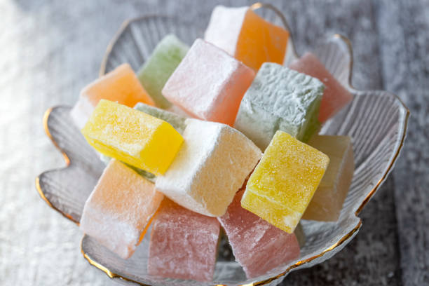 istock Traditional delicious Turkish delight on the black background 1367397257
