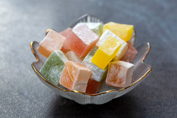 istock Traditional delicious Turkish delight on the black background 1367399545