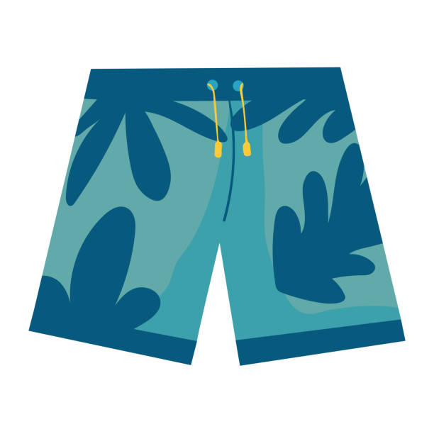 męskie kąpielówki. niebieskie bokserki izolowane na białym - swimming trunks illustrations stock illustrations