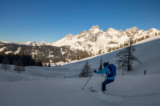 istock Ski Touring downhill - powder skiing at Mount Dachstein 1367399714