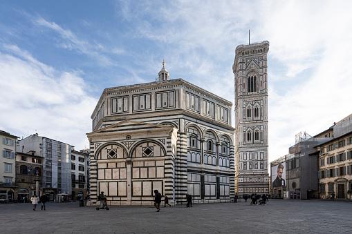 Florence, Italy. January 2022. panoramic view of the baptistery in the city center