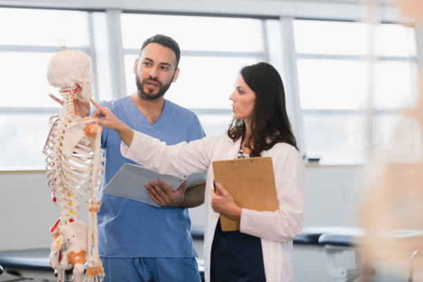 istock Young adult nursing student discusses skeletal structure with female professor 1367402232