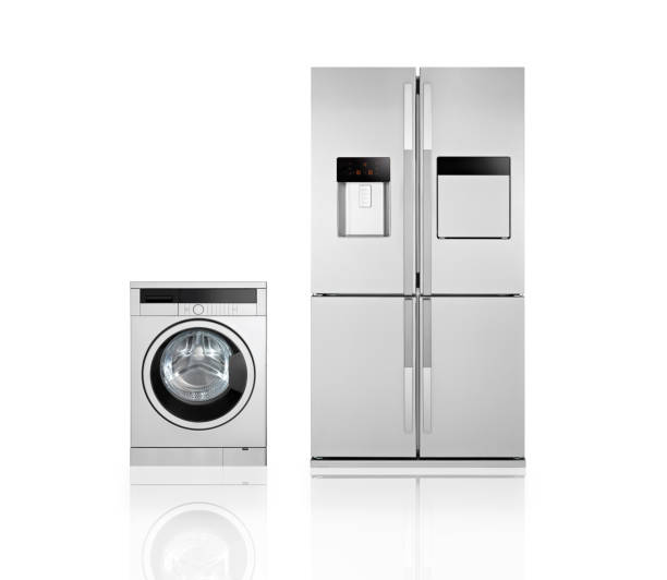 home appliances - three different refrigerators imagens e fotografias de stock