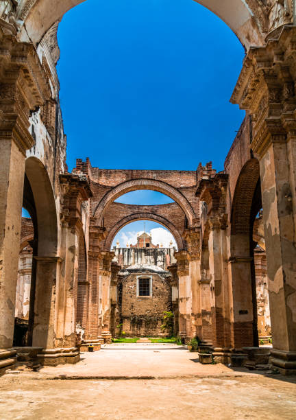 Ruins of San jose Cathedral in Antigua de Guatemala, Guatemala in HDR technique stock photo