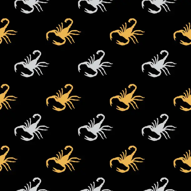 Vector illustration of Gold And Silver Scorpions Seamless Pattern