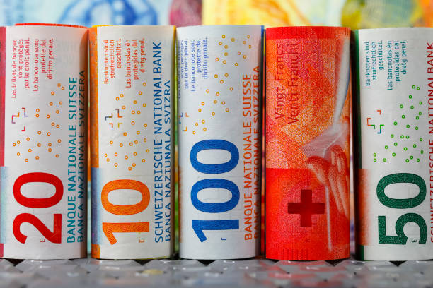 istock Rolls of CHF banknotes side by side, Swiss francs 1367407003