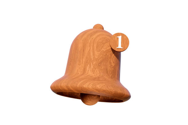 istock Notification message  bell with icon on white isolated background. Wood texture. Social Media element. Web design. Notification concept. 3d rendering. 1367407149