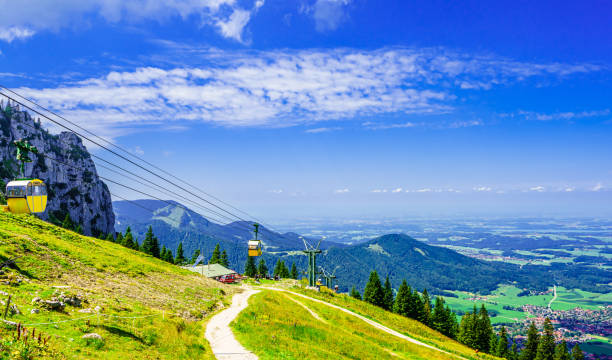 Panoramic view from Kampenwand on cableway and Chiemensee stock photo
