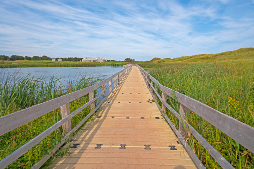 Boardwalk Across a Wetland Pond on Cavendish Beach in Prince Edward Island National Park in Canada