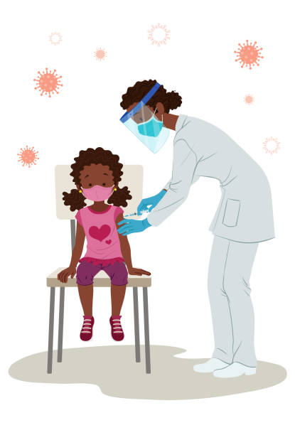 Childhood Immunization black girl being vaccinated against COVID-19 vacina stock illustrations