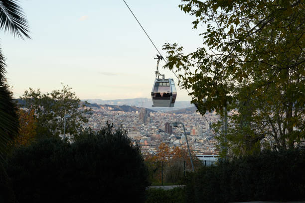 istock Cable car descending from mountains 1367419226