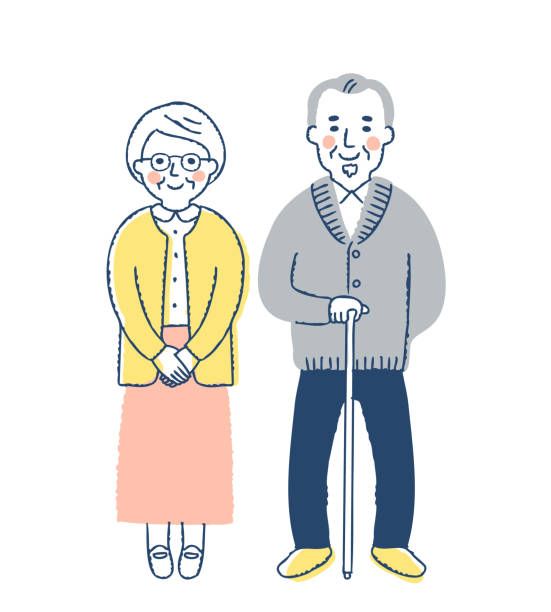 ilustrações, clipart, desenhos animados e ícones de corpo inteiro do casal sênior sorridente - casal de meia idade