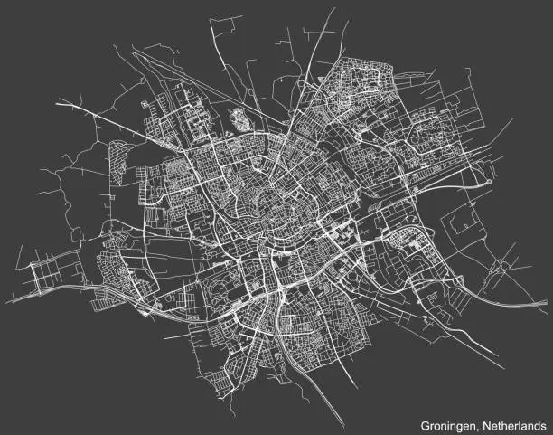 Vector illustration of Street roads map of GRONINGEN, NETHERLANDS