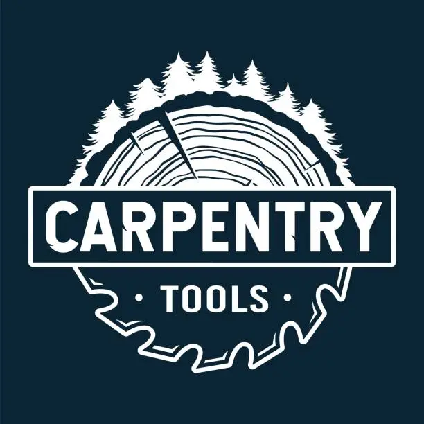 Vector illustration of Wood carpentry logo and saw for wooden tree