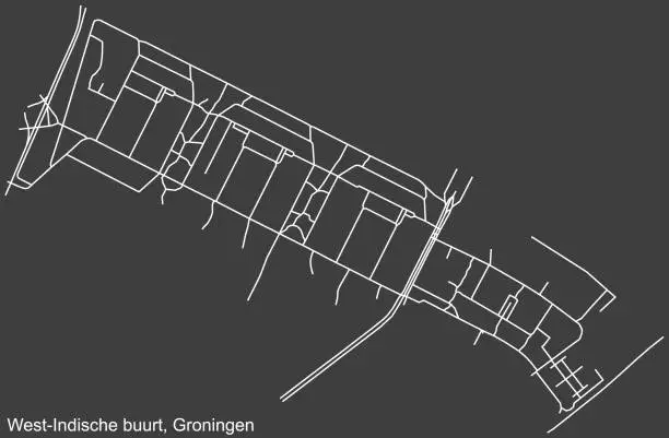 Vector illustration of Street roads map of the WEST-INDISCHE BUURT NEIGHBORHOOD, GRONINGEN