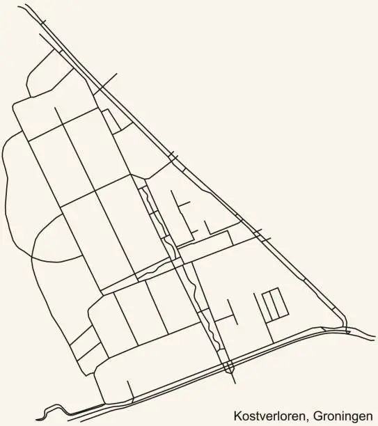 Vector illustration of Street roads map of the KOSTVERLOREN NEIGHBORHOOD, GRONINGEN