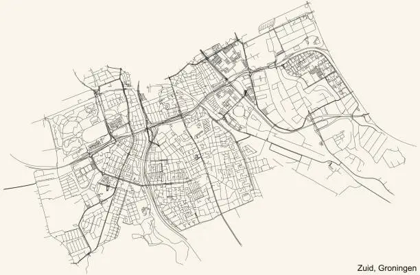 Vector illustration of Street roads map of the ZUID DISTRICT, GRONINGEN