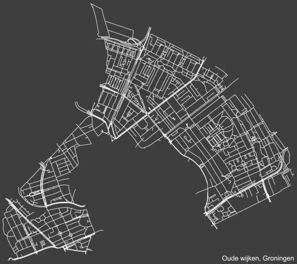 Vector illustration of Street roads map of the OUDE WIJKEN DISTRICT, GRONINGEN