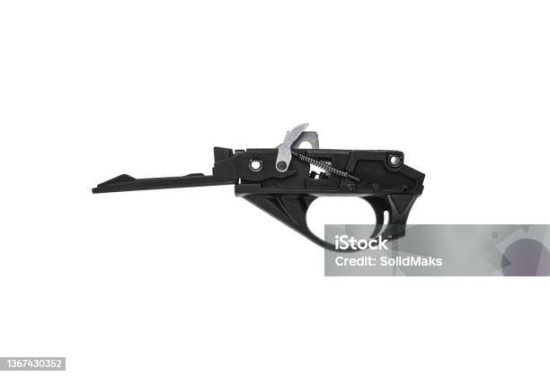 Shock Trigger For Shotgun Isolate On White Background Gun Trigger Repair Spare Part Stock Photo - Download Image Now