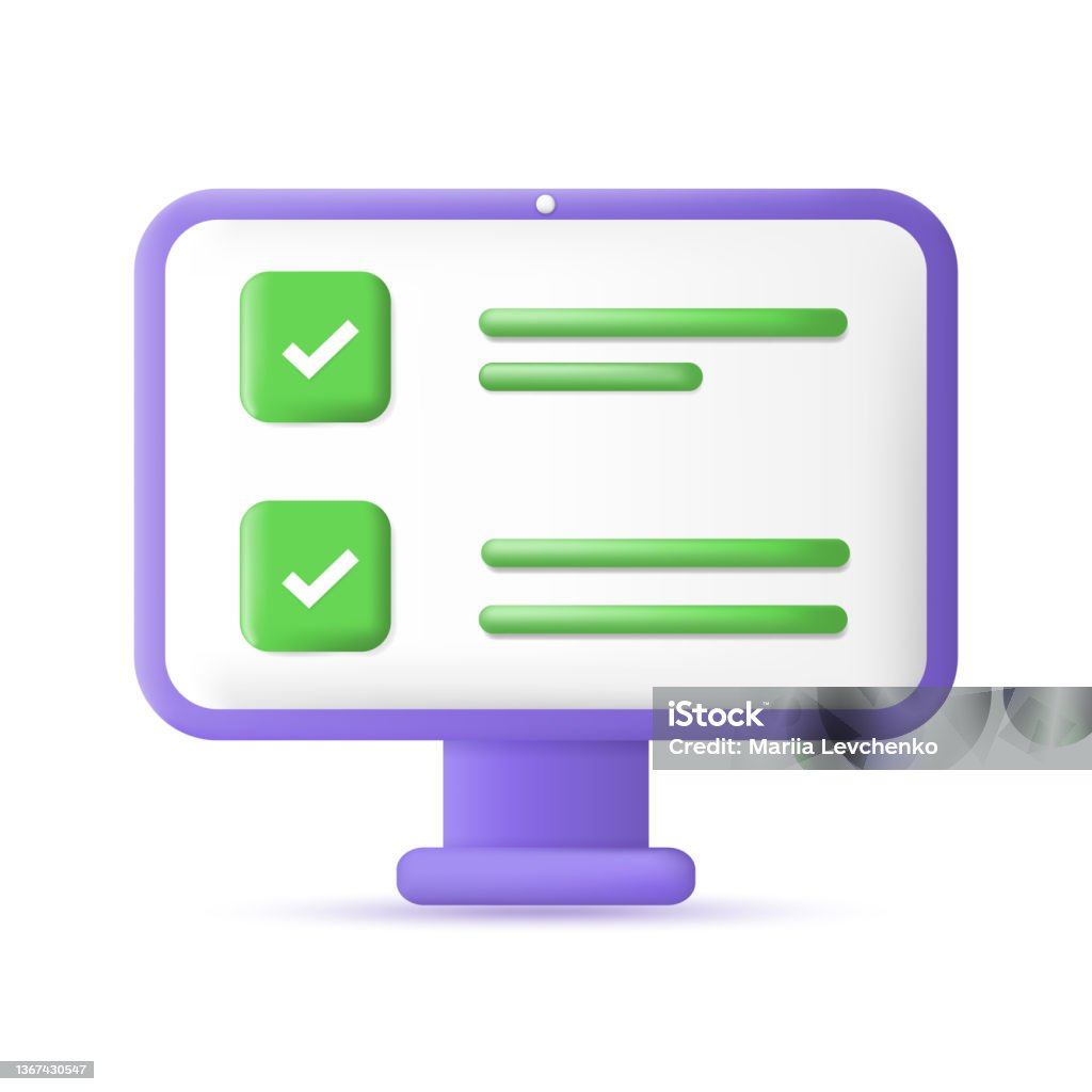 Computer Screen With Check Computer Screen 3d Stock Illustration - Download Image Now - Blank ...