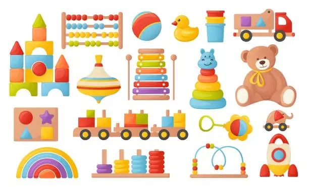 Vector illustration of a set of colorful children's toys. vector illustrations with cartoon style.