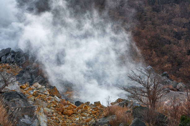 オワクダニ渓谷の硫黄煙。 箱根エリア。本州。日本 - vaporization ストックフォトと画像