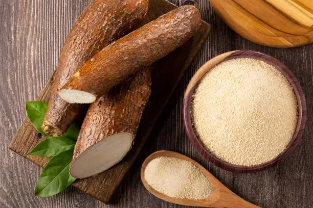 Cassava flour in the bowl.