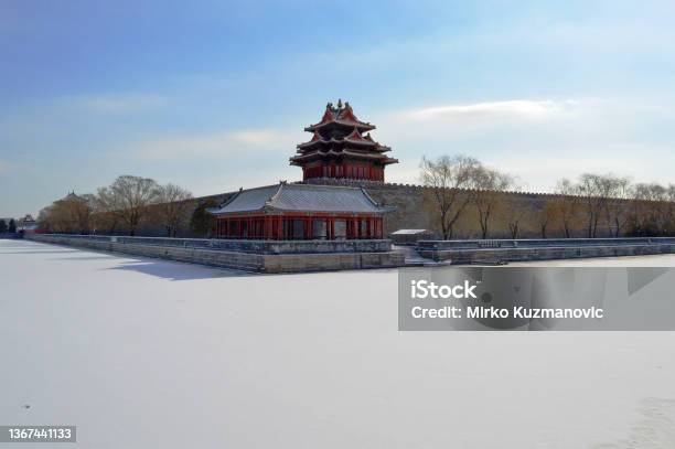 Northwest Corner Tower And Moat Of Forbidden City In Beijing China Stock Photo - Download Image Now