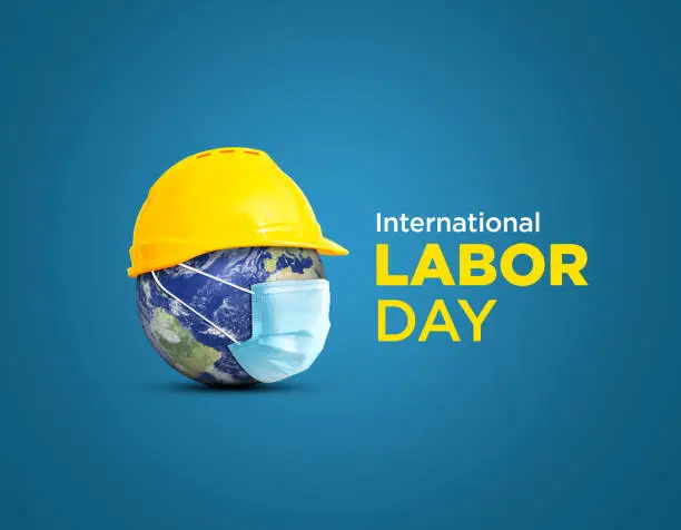 Happy Labor Day concept. 1st May- International labor day concept. Labor safety and right at Workplace. World Day for Safety and Health at Work concept. Safety first for worker. elements of this image furnished by NASA (https://earthobservatory.nasa.gov/blogs/elegantfigures/2011/10/06/crafting-the-blue-marble/)